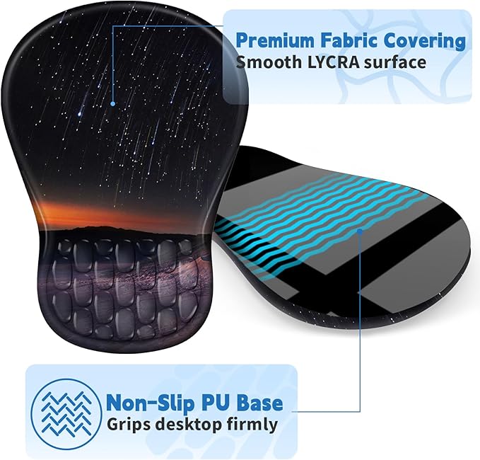 YIWEI Ergonomic Mouse Pad with Wrist Rest - Comfortable Office Mousepad with Memory Foam Wrist Support for Carpal Tunnel Relief, Mouse Pads with Non-Slip Base for Gaming and Home (Meteor)