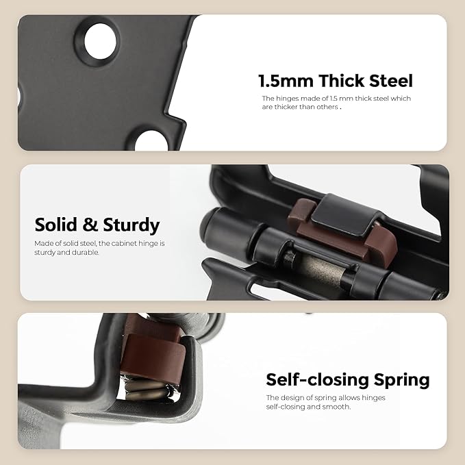 20 Pack 10 Pair Black Cabinet Hinges - 1/2 inch Overlay Kitchen Cabinet Hinges, Semi-Concealed Hinges, Self Closing Cabinet Door Hinges with Door Bumper, Black Face Mount Cabinet Hardware