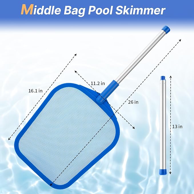 Tavaleu Pool Skimmer, Hot Tub Skimmer Spa Net with Pole, 26'', Ultra Fine Mesh Skimmer Rake, Swimming Pool Leaf Skimmer Net with Aluminum Pole, Spa Hot Tub Skimmer for Fast Cleaning, Leaves, Debris