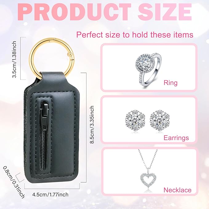 2 Pcs Mini Travel Jewelry Organizer – Dual-Sided Zippered Jewelry Case with Detachable Metal Ring, Small Portable PU Leather Storage Pouch for Rings, Necklaces – Gift for Women, Girls