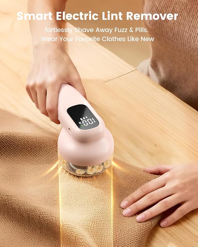 Rechargeable Fabric Shaver, Lint Remover with 3D Floating Blades & Powerful Motor, Portable Sweater Shaver with Digital Display, 3 Speeds Electric Lint Shaver for Clothes, Sweaters, Furniture