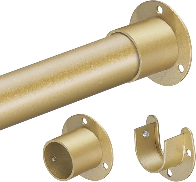 1.3 Inch Diameter Closet Rods for Hanging Clothes 17-100 Inch Adjustable, Metal Heavy Duty Closet Pole, Gold Closet Bar for Hanging Clothes, Suitable for Closet, Wardrobes, Bathroom, Windows
