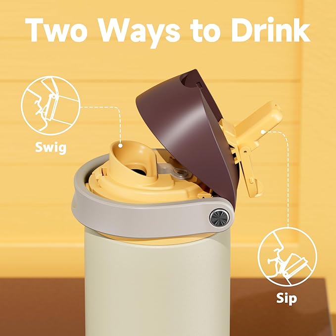 24 oz Insulated Water Bottle with Straw: Meoky Stainless Steel Metal Water Bottle with 2-in-1 Lid - Leak Proof, Cold for 24 Hours, Protective Silicone Base, BPA-Free for Sports Travel Car, Linen