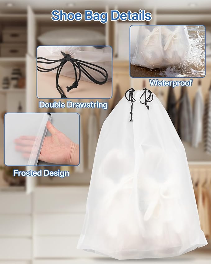 Teskyer Transparent Shoe Bags for Travel, 15.7" x 11.8" Waterproof Portable Travel Shoe Storage Bags for Packing - Travel Essentials for Men & Women, 6 PCS