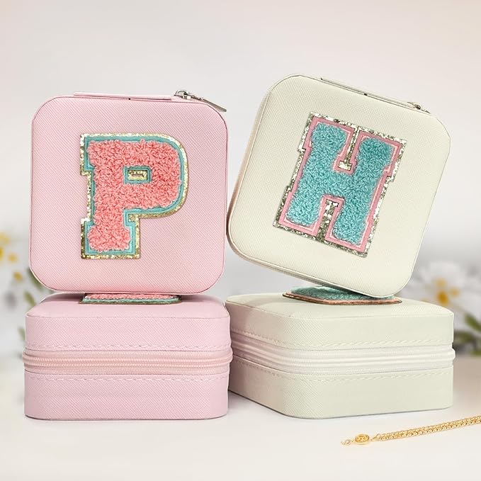 SANDJEST Personalized Jewelry Box, White Travel Jewelry Box with Initial H, Small Monogrammed Jewelry Case Organizer for Girls Women Teen Kids, Mini Travel Essentials Gifts for Birthday Christmas