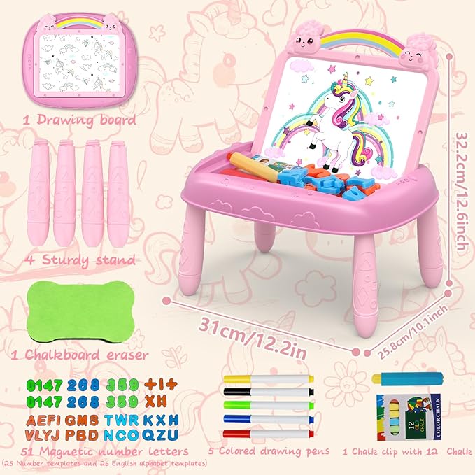 Unicorn Gift for 1-2 Years Old Girl, Magnetic Drawing Board with Magnetic Letters and Numbers, Portable Toddler Educational Toy, Birthday for 1-2 Years Old Girl (Pink)
