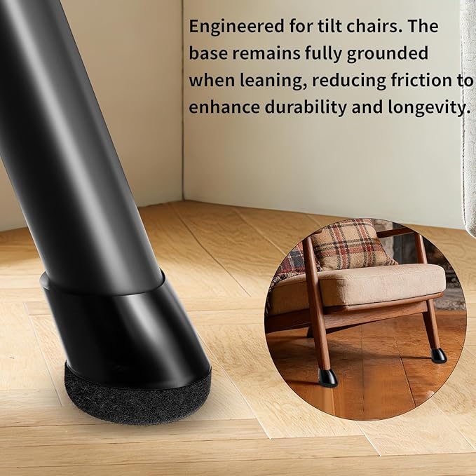 Ezprotekt 16 Pcs Chair Leg Floor Protectors, Silicone Covers Felt Furniture Pads for Hardwood Floors, Chair Leg Caps for Tilted Legs(15°-25°), Anti-Scratch and Reduce Noise Round L Black Fit (1"-1.3")
