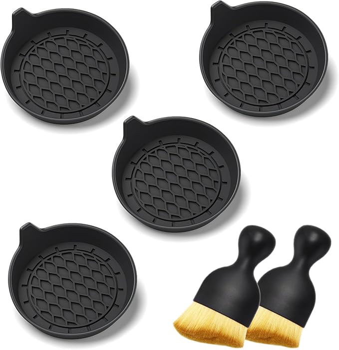 Car Cup Coasters, 4 Pack Universal Non-Slip Cup Holders Embedded in Ornaments Coaster, Car Interior Accessories, Black, Includes Car Duster Brush