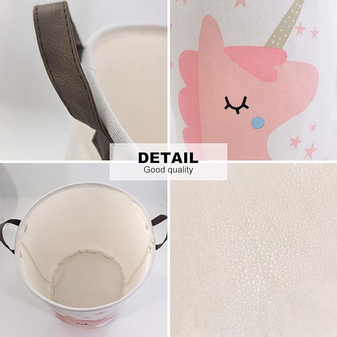 Mziart Kids Laundry Basket for Girls Boys, Cute Baby Laundry Hamper Waterproof Collapsible Large Storage Basket Nursery Toy Bin Home Decor Gift Baskets for Bathroom Bedroom 19.7 Inch (Pink Unicorn)
