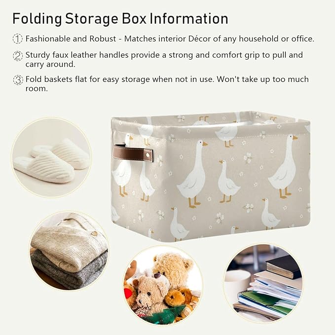 Aslsiy Storage Basket Cute White Gooses Nursery Bins Baby Box Canvas Clothes Shelf Basket Laundry Hamper Gift Basket for Home Closet 1 Pcs