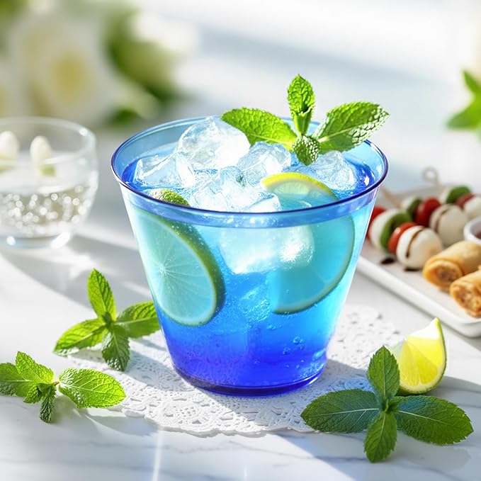 9 oz Clear Plastic Disposable Cups for Cocktail 50 Pack Fancy Cocktail Cup for Party Stemless Wine Glasses for Party Wedding Graduation Birthday，Royal Blue