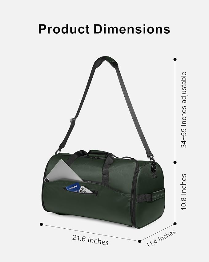 NPBAG Convertible Garment Duffle Bags for Travel - Carry on Garment Bag, Suit Bag for Men & Women, 3 in 1 Foldable Travel Duffle Backpack with Shoulder Strap (Green)