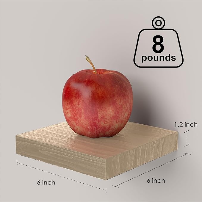 Small Floating Shelves for Wall - 6 Inch Mini Square Natural Wood Shelves for Bedroom, Living Room, Bathroom, Kitchen, Office Decor Set of 3