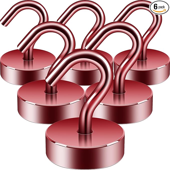 Neosmuk Magnetic Hooks, Cruise Ship Essentials, 40lb+ Heavy Duty Magnetic Hooks for Cruise Cabins, Refrigerator, Grill, Hanging, and Travel | Extra Strong Must-Haves Magnet Hook,Red