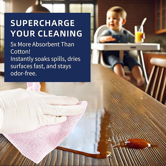 & PLUSH Microfiber Cleaning Cloth Roll - 50 Pack, Tear Away Microfiber Towels, 12" x 12", Reusable, Washable, Streak Free, Ultra Absorbent Dish Rags for Car, Home, Garage or Shop (Pink)