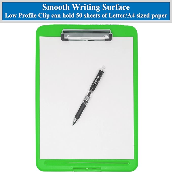 Think2Master Green Plastic Storage Clipboard. | 25% Heavier & 25% Sturdier| Heavy Duty and Won’t Flex or Bend Like Other Brands (Compare The Weight). Storage Compartment Holds 150 Letter Sized Paper.