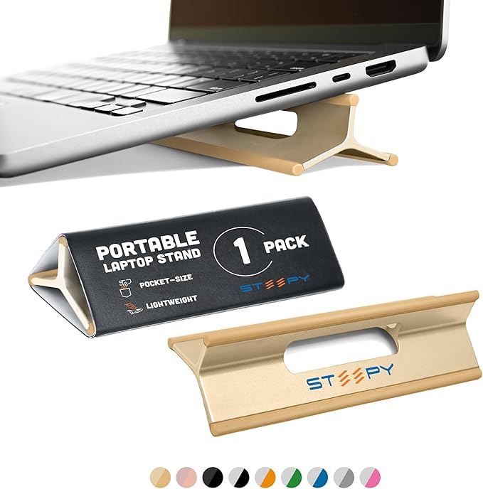 Steepy Portable Laptop Stand for Desk – Adjustable Height, & Portable Laptop Holder – Ergonomic Computer Stand for Cooling & Comfort – Slip-Proof, Sturdy Design – Universal Fit for 13-17 Inch Devices