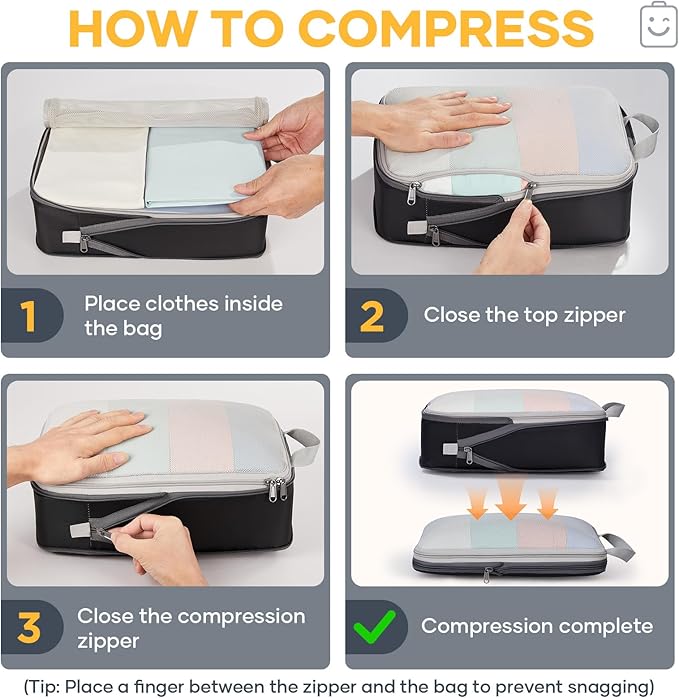 Veken 6/9/11 Set Compression Packing Cubes for Travel Essentials,Compressible Expandable Large Luggage Suitcase Organizer Bags for Clothing,Durable Space Saver Storage Bags(Black)