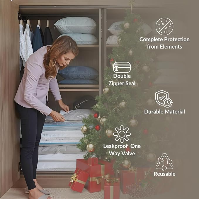 25 Pack Vacuum Storage Bags with Pump, Compression Space Saver for Comforter, Bedding, Blanket Storage, Vacuum Seal Bags for Clothing, Luggage and Closet Organizer