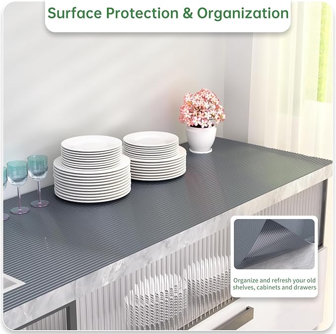 Shelf and Drawer Liner for Kitchen Cabinet, Non-Adhesive 12in x 360in Waterproof Durable Thickened EVA Material Easy-to-Cut Contact Paper Non Slip Mat for Refrigerator, Cupboard, Dresser