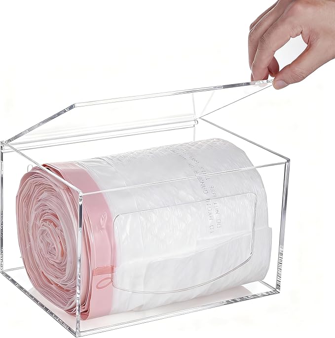 Extra Large Trash Bag Dispenser Roll Holder with Lid, Acrylic Stackable Garbage Bag Holder Dispenser Under Sink, Wall Mounted Kitchen/Pantry/Laundry Room Organization and Storage, Clear