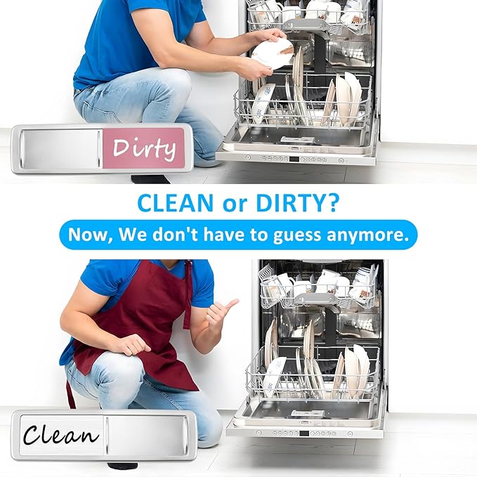 Dishwasher Magnet Clean Dirty Sign, Slide Strong Clean and Dirty Refrigerator Magnet Indicator for Dishwasher, Non-Scratch, Easy to Read, Self-Adhesive Stickers for Non-Magnetic Dishwasher（Pink White）