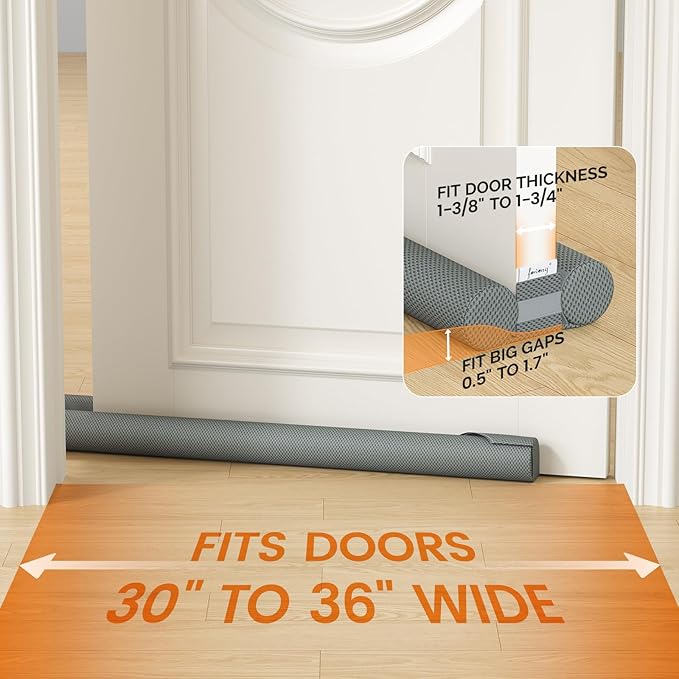 fowong Door Draft Stopper 36 Inch Adjustable Draft Stopper for Bottom of Doors, 30" to 36" Soundproofing Noise Blocker Cover Gap up to 1.5", Grey