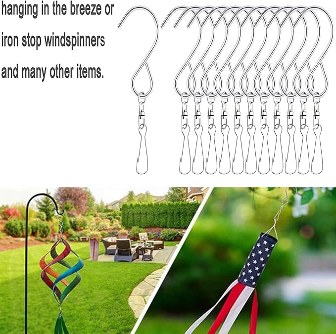 24 Pcs Swivel Clip Hanging Hooks, Stainless Steel 360 Degree Rotating Windsock Clips for Hanging Wind Chimes, Plants, Bird Feeder, Crystal, Birdcage