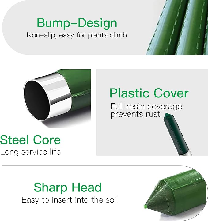 Garden Stakes 7ft, Metal Plant Stakes 7 Feet 25 Pack for Gardening and Farm, 84" Plastic Coated Plant Support for Tomato, Cucumber, Bean, Flower, Potted and More Climbing Plants