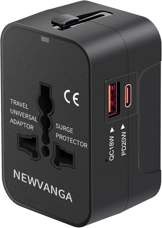 Travel Adapter USB C, Universal All in One Worldwide Travel Adapter Fast Charge GaN PD3.0 Type C USB-A Quick Charging Ports Power Converters Wall Charger AC Power Plug Adapter for USA EU UK AUS Black
