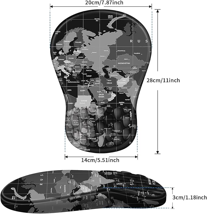 YIWEI Ergonomic Mouse Pad with Wrist Rest - Comfortable Office Mousepad with Memory Foam Wrist Support for Carpal Tunnel Relief, Mouse Pads with Non-Slip Base for Gaming and Home (World Map)