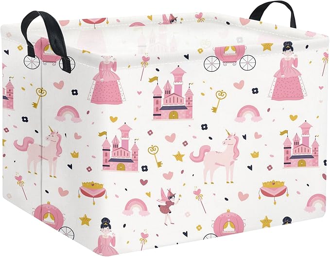 Rectangular Kids Storage Basket Baby Storage Basket with Handles for Home Kitchen Boys and Girls Cute Toy Storage Bin Organizer Shelf Book Room Decor(Princess Castle)