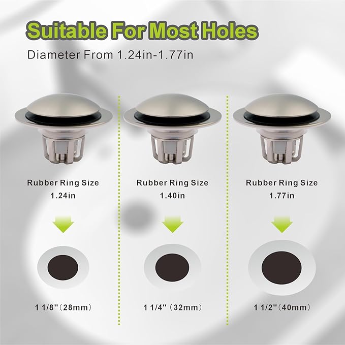 2 Pack Pop Up Sink Drain Stopper,Brushed Nickel Bathroom Sink Stopper with Hair Catcher and Anti-Clog Strainer,Glimflorus Universal 2-in-1 Drain Stopper for 1 1/8"-1 1/2" Drain Holes