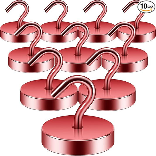Neosmuk Magnetic Hooks, Cruise Ship Essentials, 100lb+ Heavy Duty Magnetic Hooks for Cruise Cabins, Refrigerator, Grill, Hanging, and Travel | Extra Strong Must-Have Magnet Hook, Red