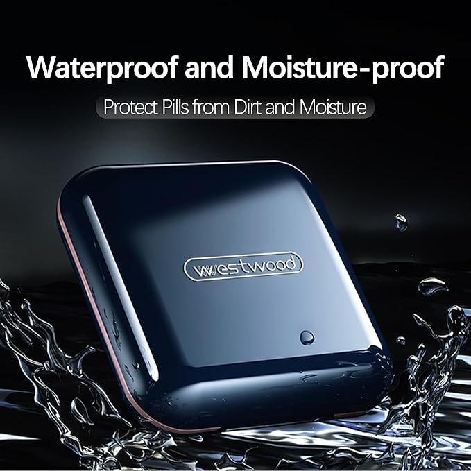 DUBSTAR Pill Box - Waterproof Portable Daily Small Case for Purses Pocket Compact Travel Medicine Holder for Vitamins,Fish Oils,Supplements,Medication(Deep Blue)