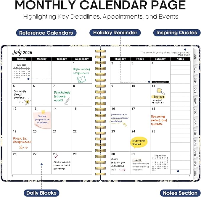 Planner 2026-2027, Academic Year Weekly and Monthly Calender Planner, from Jul 2026 - Jun 2027, Spiral Bound School Planning Book, Perfect for Teacher, Student, Women & Men, A5 (6.3" x 8.5"), Midnight Jellyfish