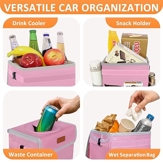 Vankor Pink Car Trash Can Cute, Pink Car Accessories for Women Waterproof Automotive Garbage Cans Leak Proof Vehicle Trash Can