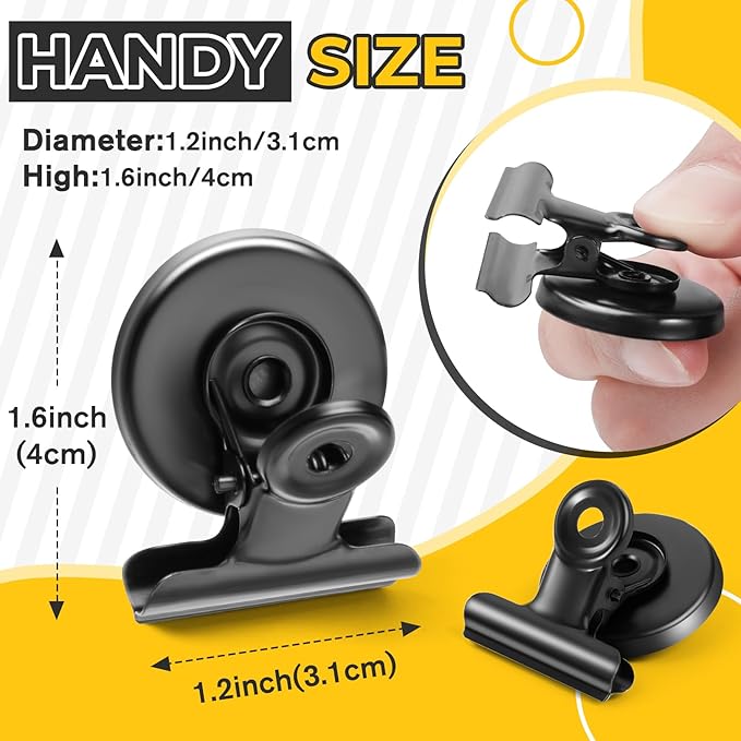 60 Pack Magnetic Clips Heavy Duty, Black Magnet Clips for Fridge, Refrigerator Magnets, Strong Magnetic Clip, Scratch Free Magnets with Clip for Whiteboard, Refrigerator, Locker