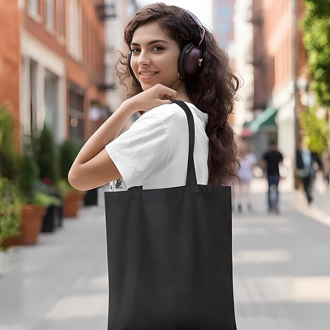 1 Pack Premium Canvas Reusable Tote Gift Bags,Made of Natural Canvas with Handle,Work,DIY,Shopping(Black*1)