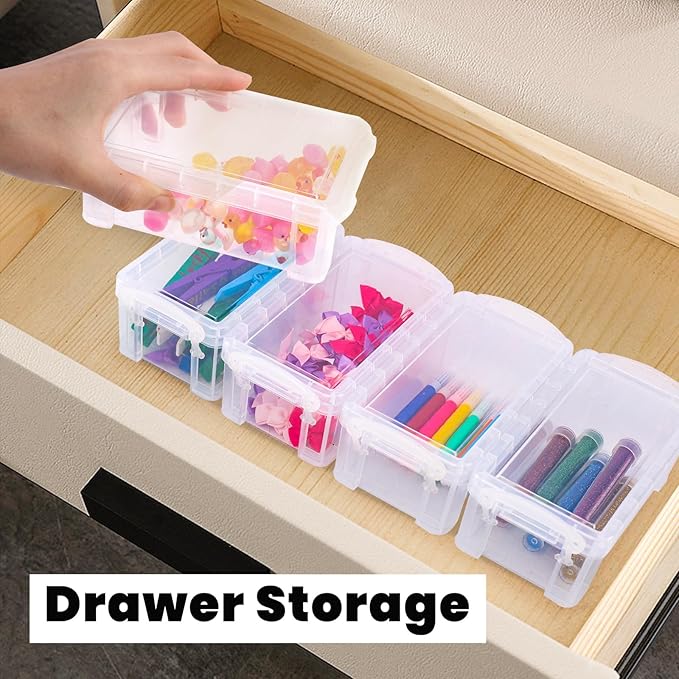 Small Plastic Box, 5" X 2.8" X 2" Stackable Mini Storage Box with Lid, Clear Organizer Container for Jewelry Beads, Small Crafts Items Accessories - -6 Pack