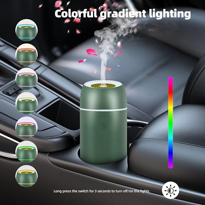 Car Diffuser for Essential Oils Portable Mini Ultrasonic Mist Humidifier 100ml USB Aromatherapy Diffuser Freshener with Colorful Lights for Small Space Home Office Bedroom (Green)