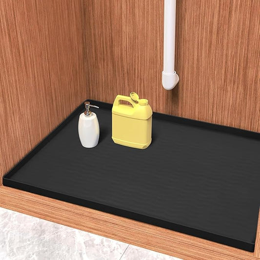 URMONA Waterproof Silicone Under Sink Mat 31'' x 19'' Shelf Liner for Kitchen and Bathroom, Cabinet and Counter Protector, Storage and Organizers, Litter Mat, Pet Cat Puppy Essentials(Black)