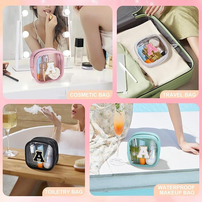 YOOLIFE Mini Initial Makeup Bag | Travel Toiletry Bag | Clear Makeup Bag | Travel Essentials Gifts for Women Teen Girlfriend Teacher Birthday Gifts Clear Toiletry Bag Small Mini Cosmetic Bag Pink S
