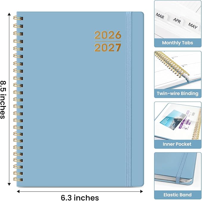 Planner 2026-2027 for Women & Men, Academic Monthly and Weekly Calendar Planner, Jul 2026 - Jun 2027, A5 (6.3" x 8.5"), Teacher Student Planning Book with Tabs, Ideal for Office School Supplies - Baby Blue