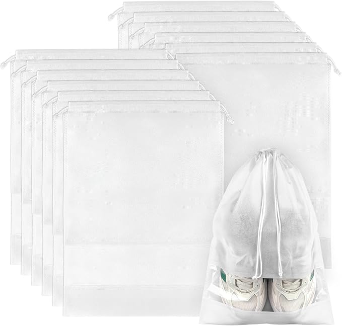 12 Pack Shoe Bags for Travel, Large Travel Shoe Bags for Packing with Clear Window, Dustproof Drawstring Travel Shoe Storage Bags Travel Essentials for Men & Women, White