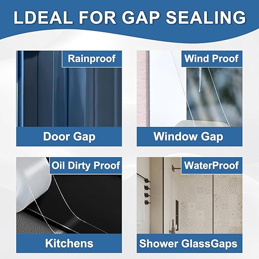 Transparent Window Weather Sealing Tape 2IN x 35 yd Draft Isolation No Residue Removable Adhesive Waterproof Windows Doors Shower Glass AC Units Ideal for Winter Seal & Summer Cold Air Loss Prevention