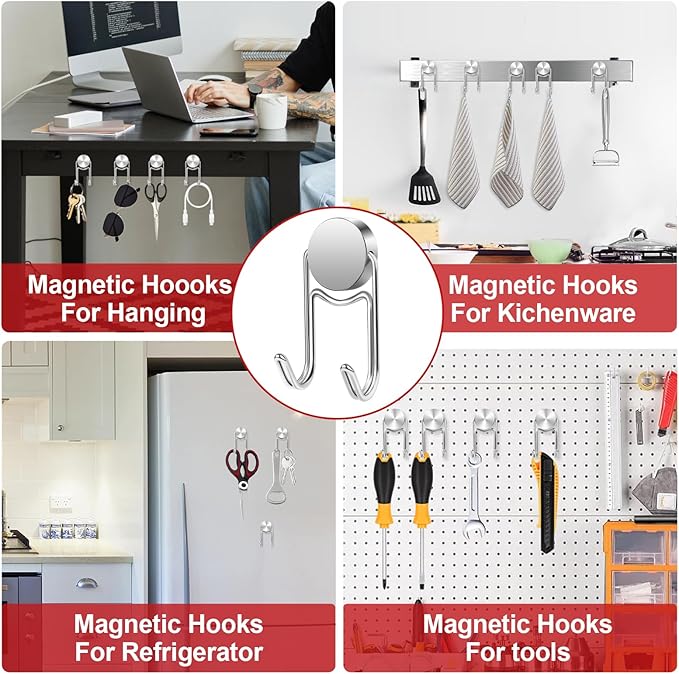 Magnetic Hooks 50Lbs+ 2026 Cruise Essentials Magnet Hook Heavy Duty Magnets Swivel Hanging Hooks for Refrigerator Grill Toolbox Cabins Outdoor 4 Pack（Silver）