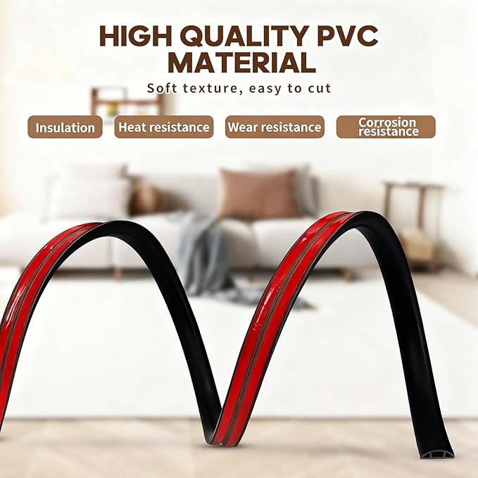 Floor Cord Cover, Floor Cable Cover, Cord Hider Floor, Soft PVC Self Adhesive, Extension Cord Covers for Floor, Prevent Cable Trips, for Offices, Gyms, Exhibitions (Black, 1.97" x 6 feet)