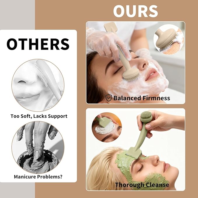 2 Pack Silicone Face Scrubber,2 in 1 Facial Cleansing Brush & Face Mask Applicator, Face Exfoliator Scrubber Waterproof Home Spa Facial Brush for Sensitive Skin (Sage Green and Off-White)