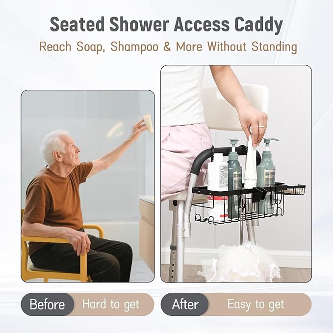 TYYIHUA Hanging Shower Caddy for Shower Chair with Hooks, Soap Tray and Shower Rack, Bathroom Showers Organizer Basket for Elderly, Pregnant, Patient, Handicap Accessories for Daily Living